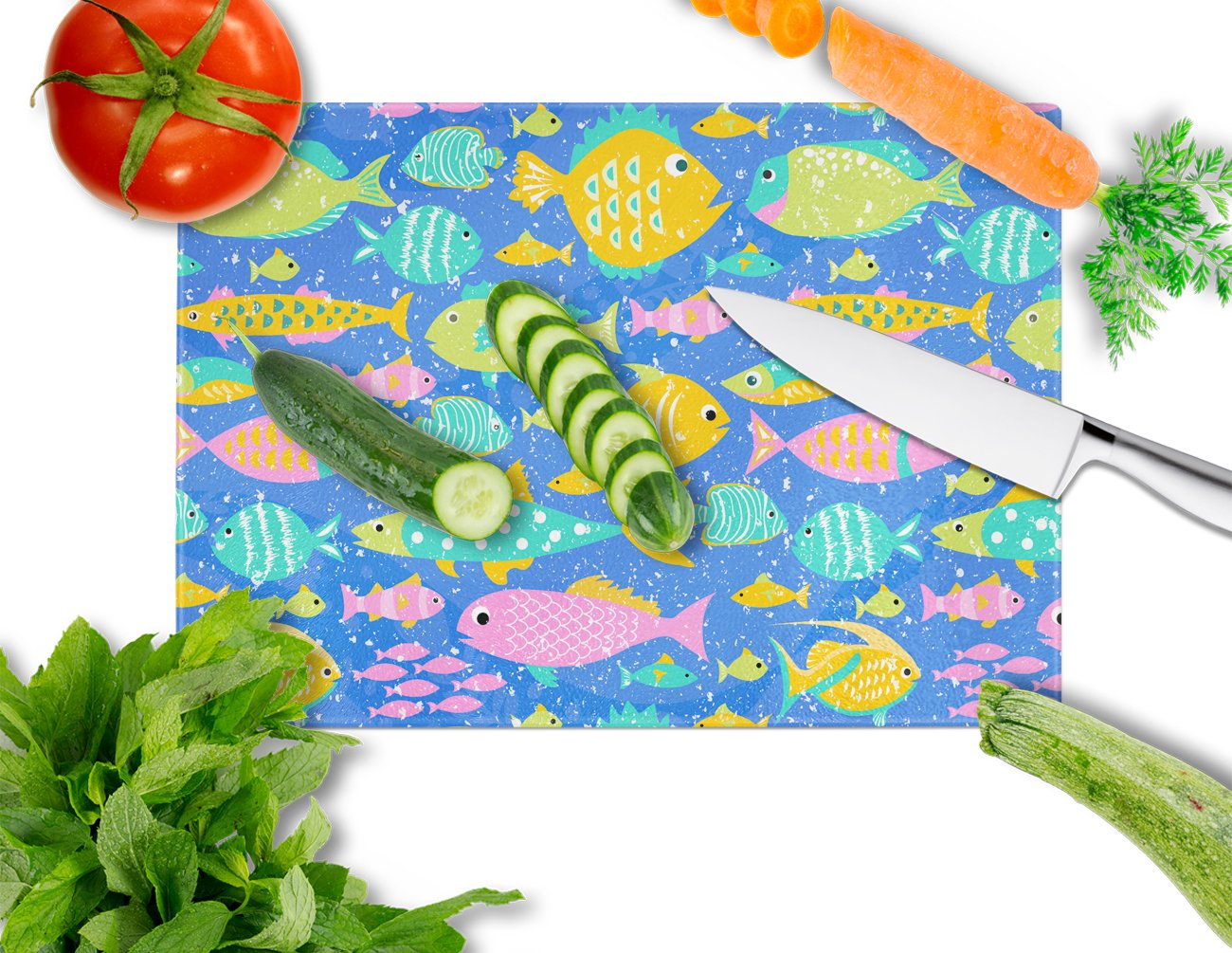 Little Colorful Fishes Glass Cutting Board Large VHA3034LCB by Caroline's Treasures