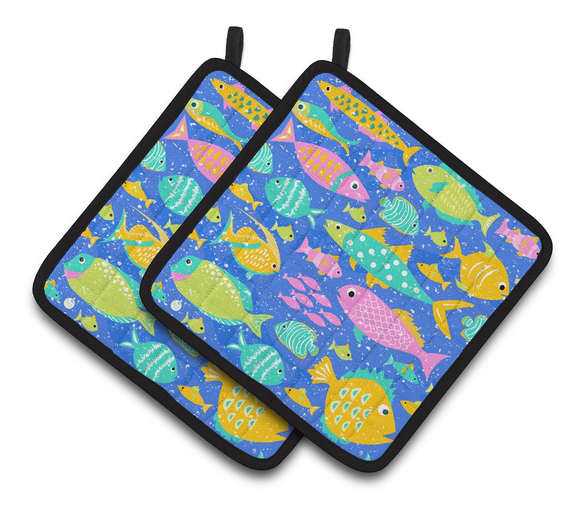 Little Colorful Fishes Pair of Pot Holders VHA3034PTHD by Caroline&#39;s Treasures