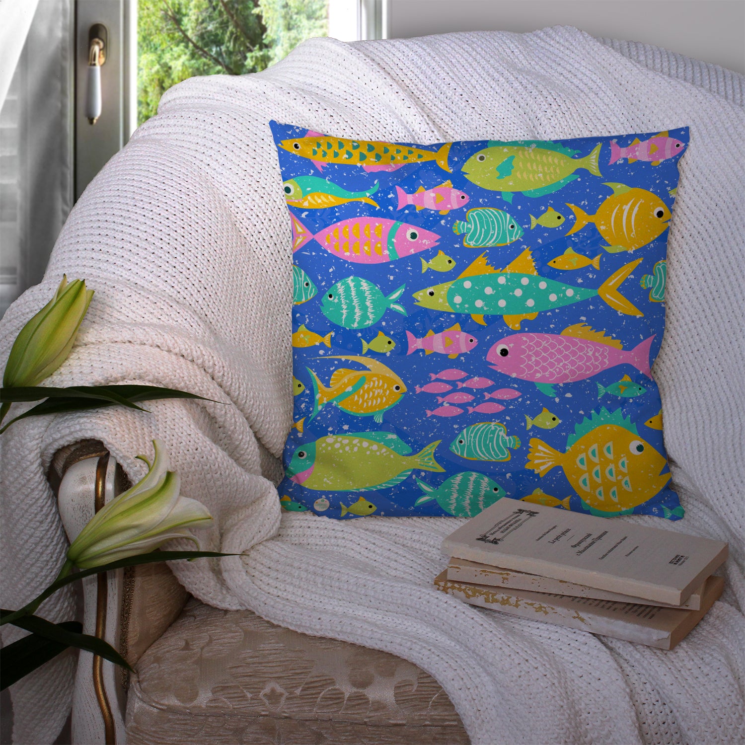 Little Colorful Fishes Fabric Decorative Pillow VHA3034PW1414 - the-store.com