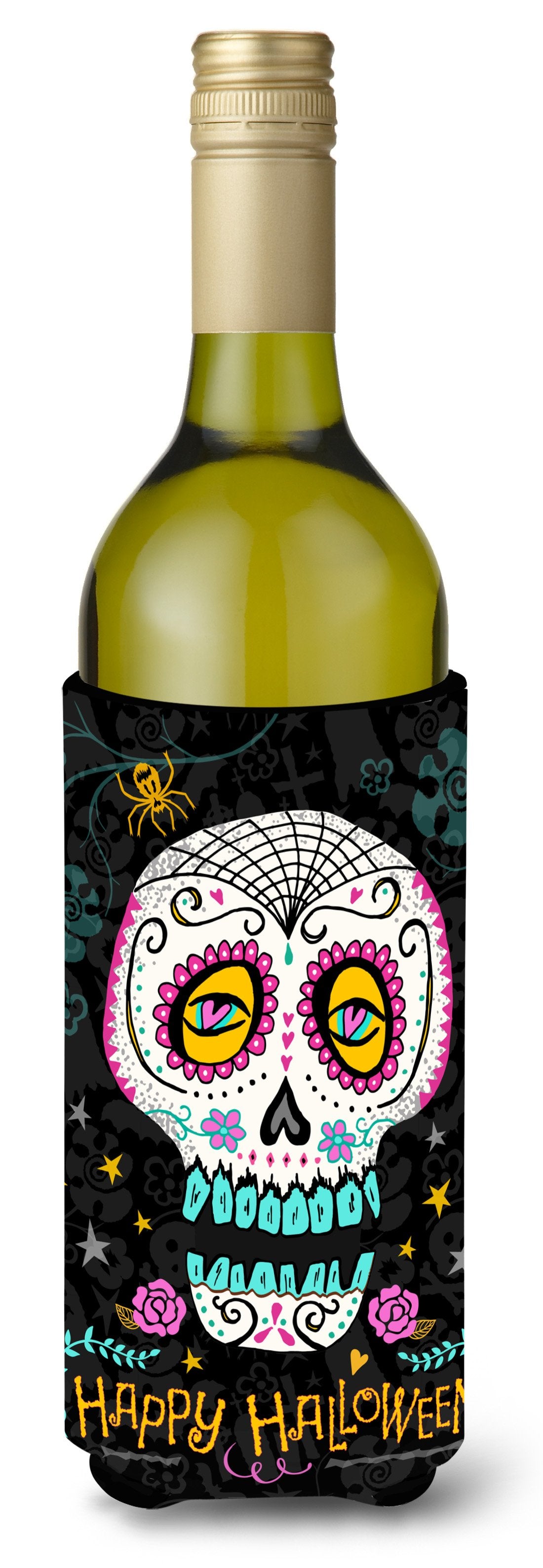 Happy Halloween Day of the Dead Wine Bottle Beverage Insulator Hugger VHA3035LITERK by Caroline&#39;s Treasures