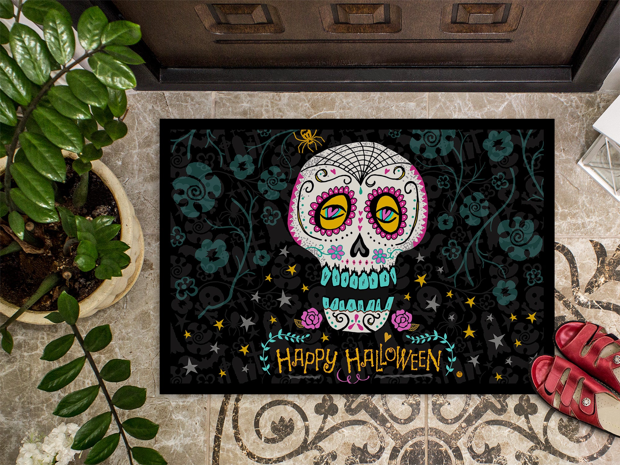 Happy Halloween Day of the Dead Indoor or Outdoor Mat 18x27 VHA3035MAT - the-store.com