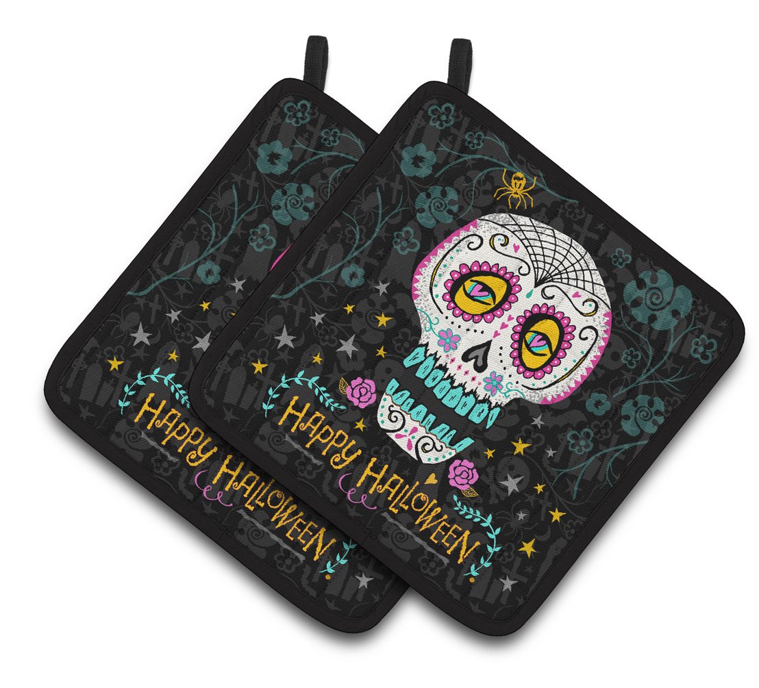 Happy Halloween Day of the Dead Pair of Pot Holders VHA3035PTHD by Caroline&#39;s Treasures