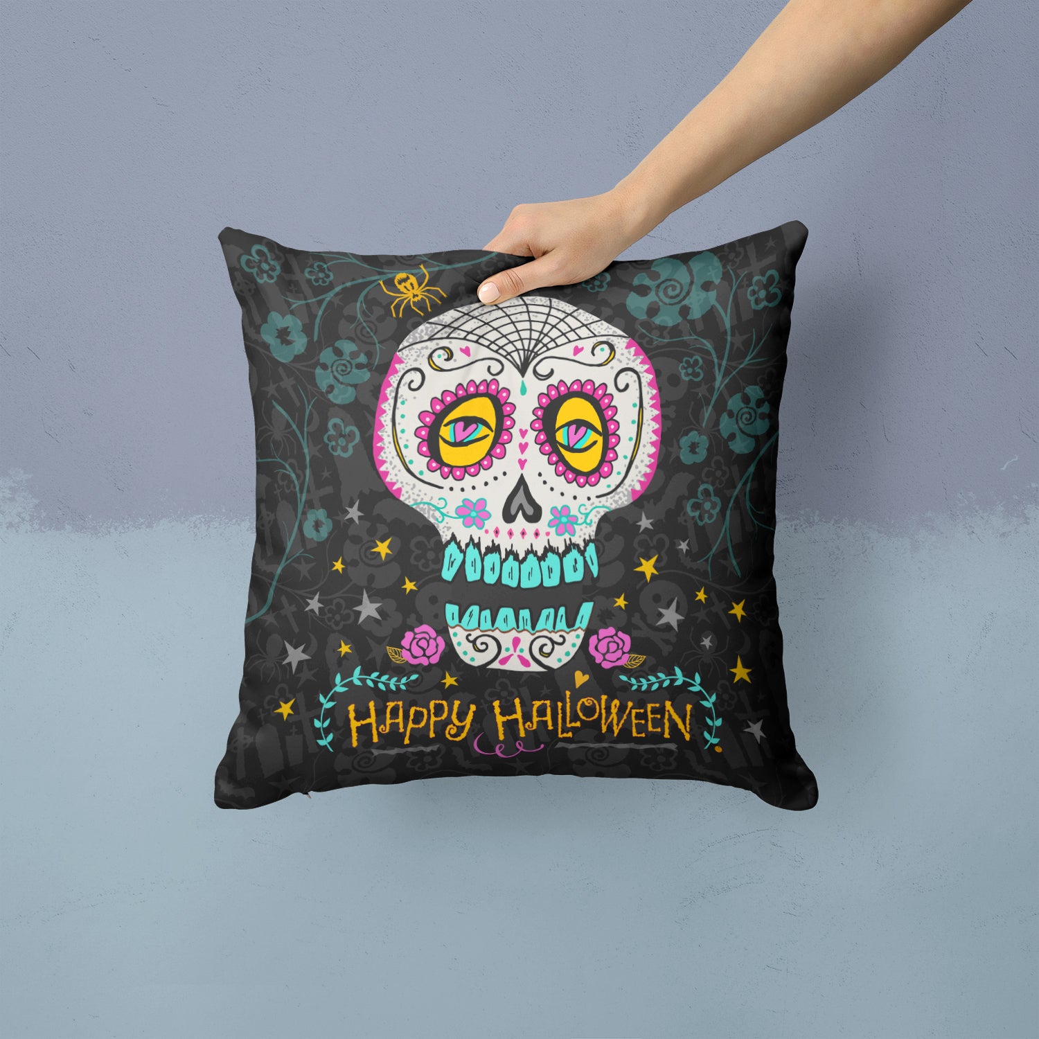 Happy Halloween Day of the Dead Fabric Decorative Pillow VHA3035PW1414 - the-store.com