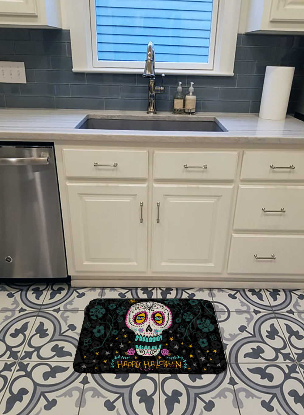 Happy Halloween Day of the Dead Machine Washable Memory Foam Mat VHA3035RUG - the-store.com