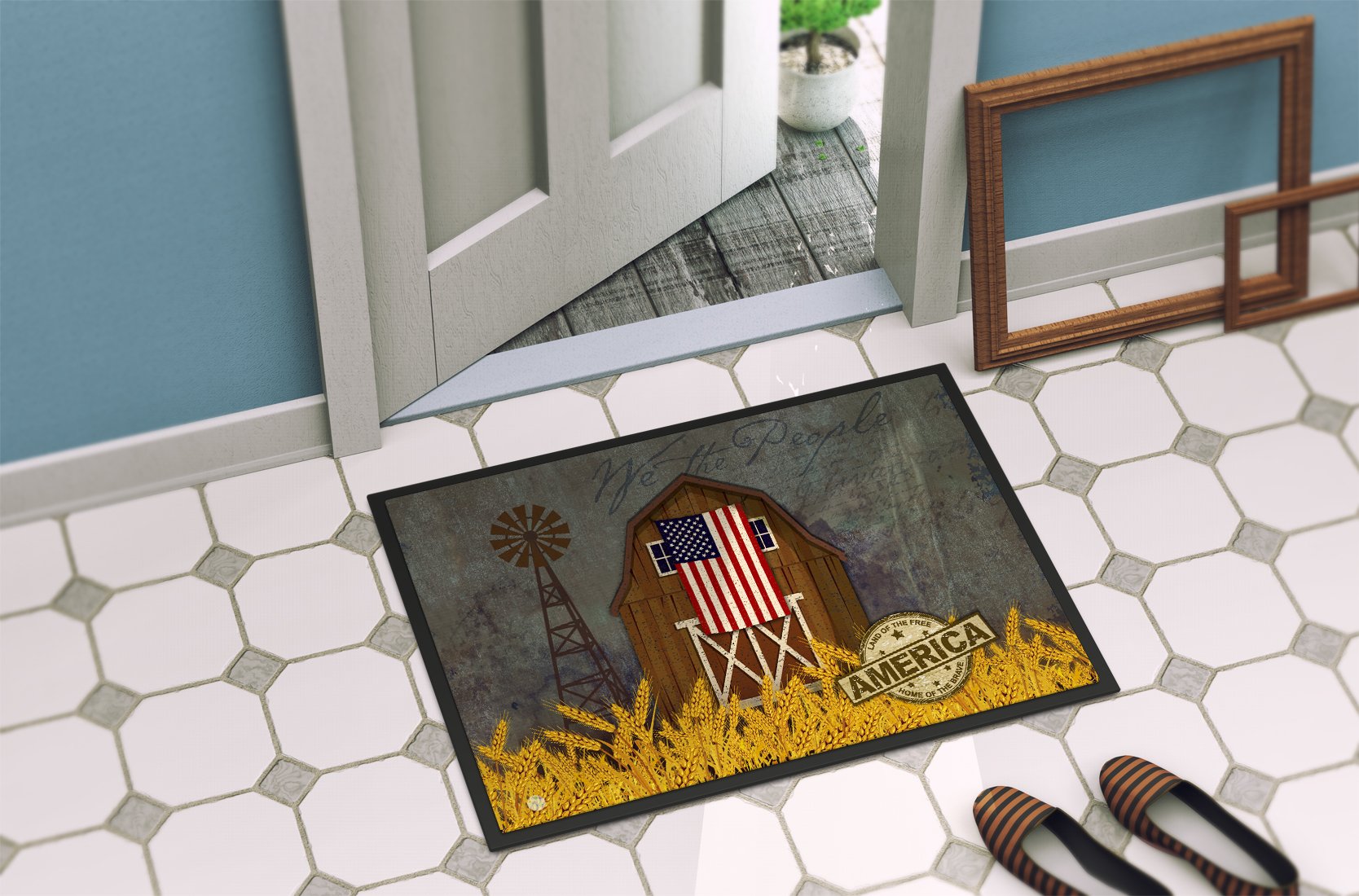 Patriotic Barn Land of America Indoor or Outdoor Mat 24x36 VHA3036JMAT by Caroline's Treasures