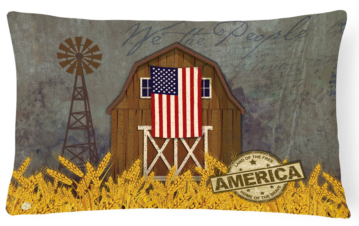 Patriotic Barn Land of America Canvas Fabric Decorative Pillow VHA3036PW1216 by Caroline&#39;s Treasures