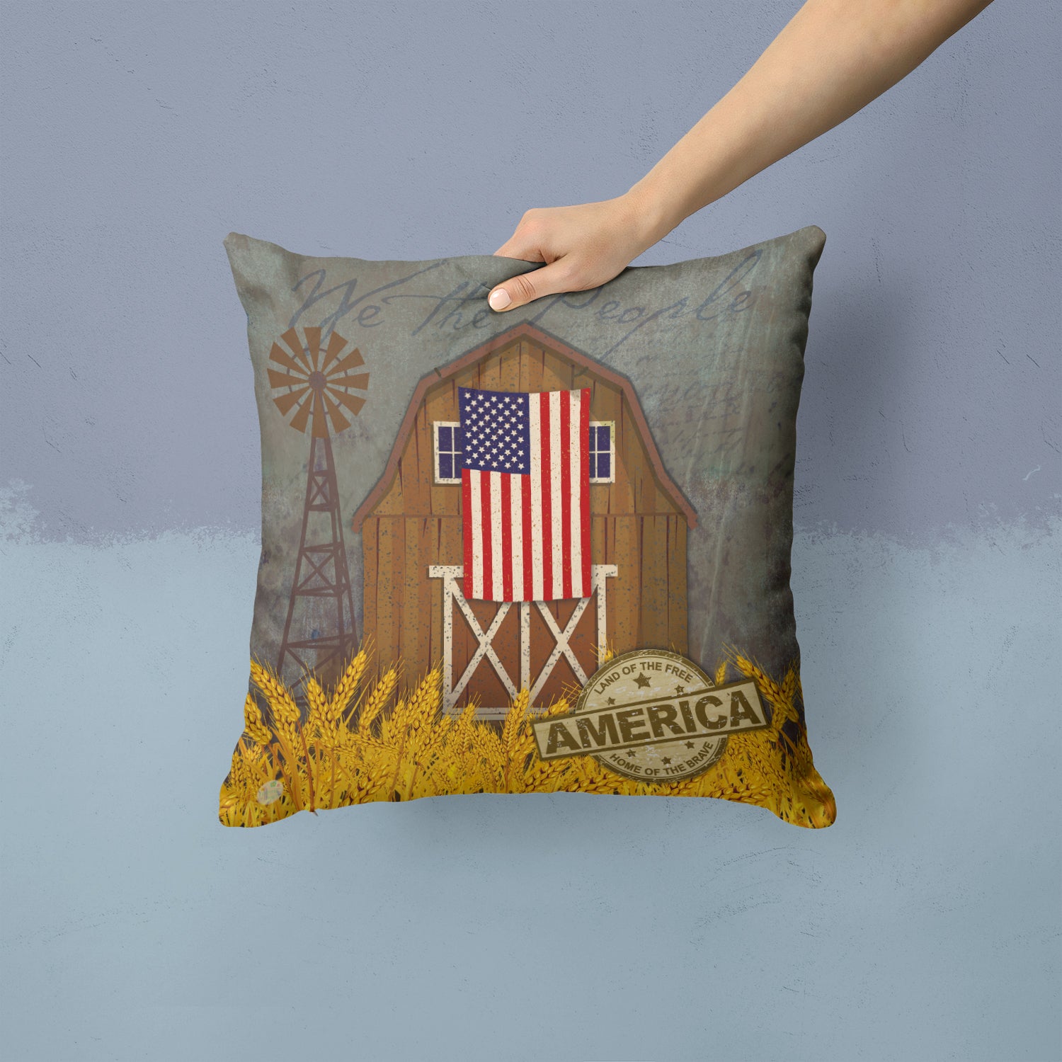 Patriotic Barn Land of America Fabric Decorative Pillow VHA3036PW1414 - the-store.com