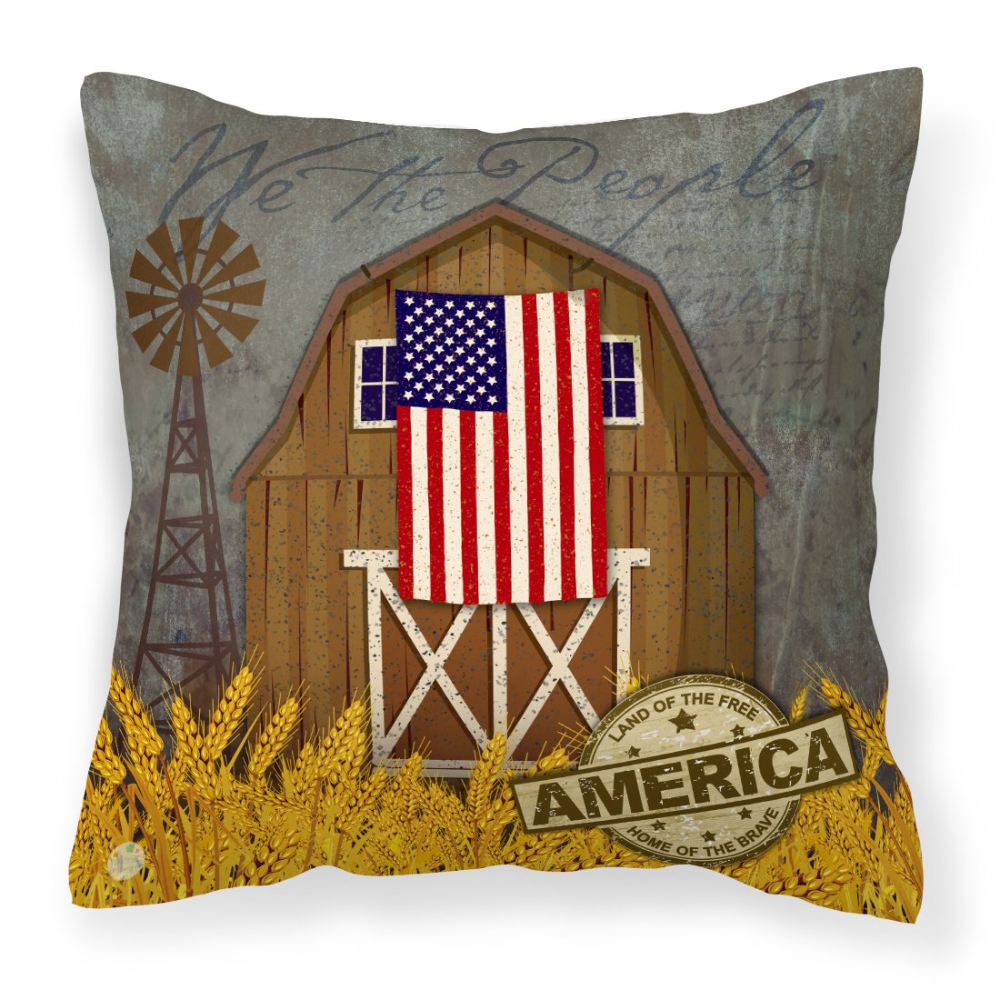 Patriotic Barn Land of America Fabric Decorative Pillow VHA3036PW1818 by Caroline&#39;s Treasures