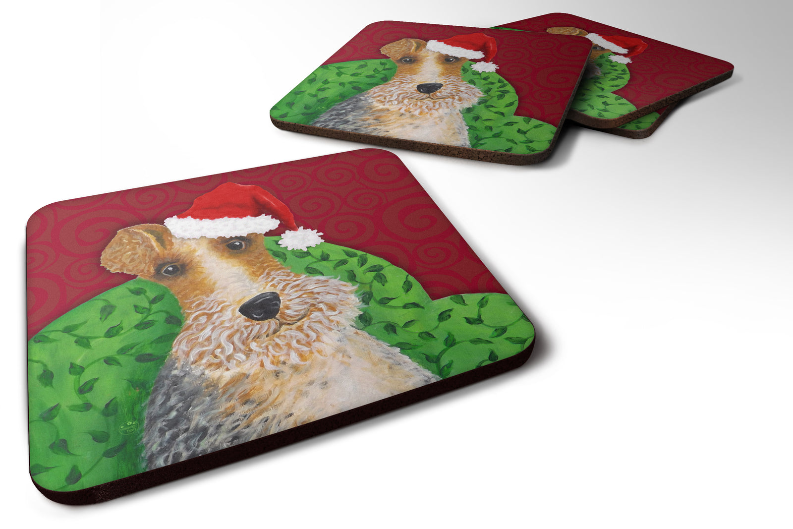 Wire Fox Terrier Christmas Foam Coaster Set of 4 VHA3040FC - the-store.com