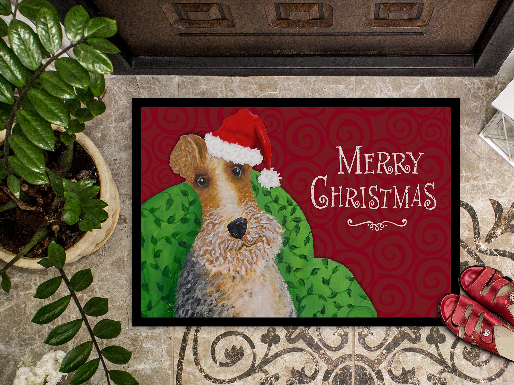 Wire Fox Terrier Christmas Indoor or Outdoor Mat 18x27 VHA3040MAT - the-store.com
