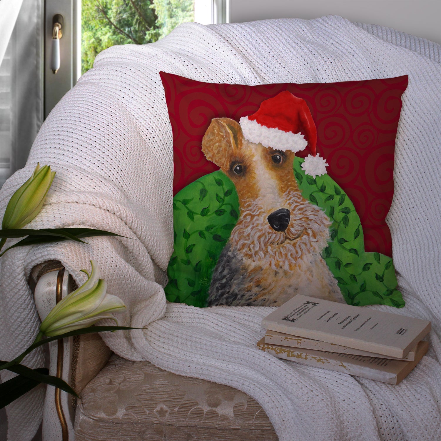 Wire Fox Terrier Christmas Fabric Decorative Pillow VHA3040PW1414 - the-store.com