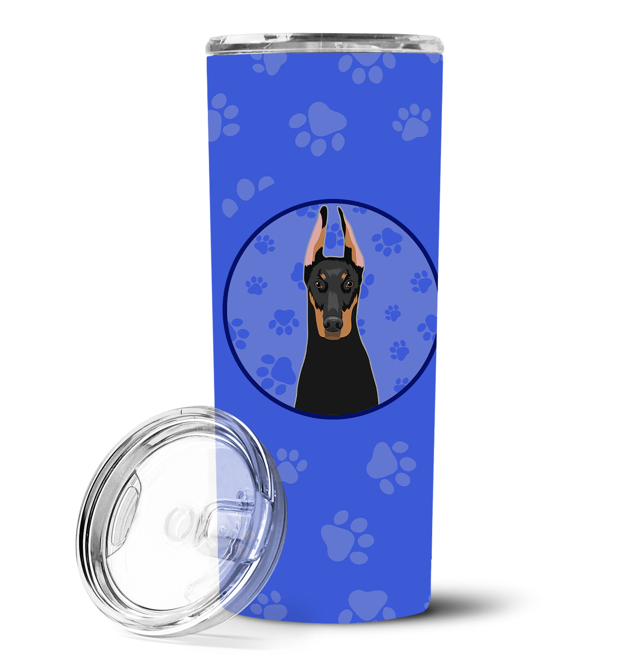 Doberman Pinscher Black and Rust Cropped Ears  Stainless Steel 20 oz Skinny Tumbler - the-store.com