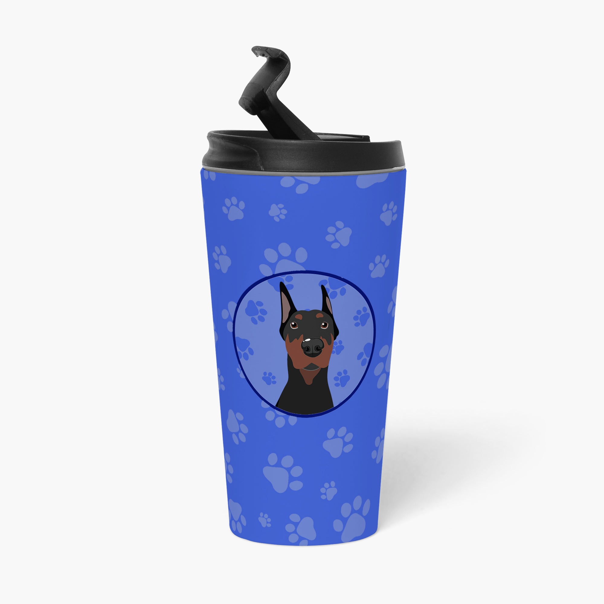 Doberman Pinscher Black Cropped Ears  Stainless Steel 16 oz  Tumbler - the-store.com