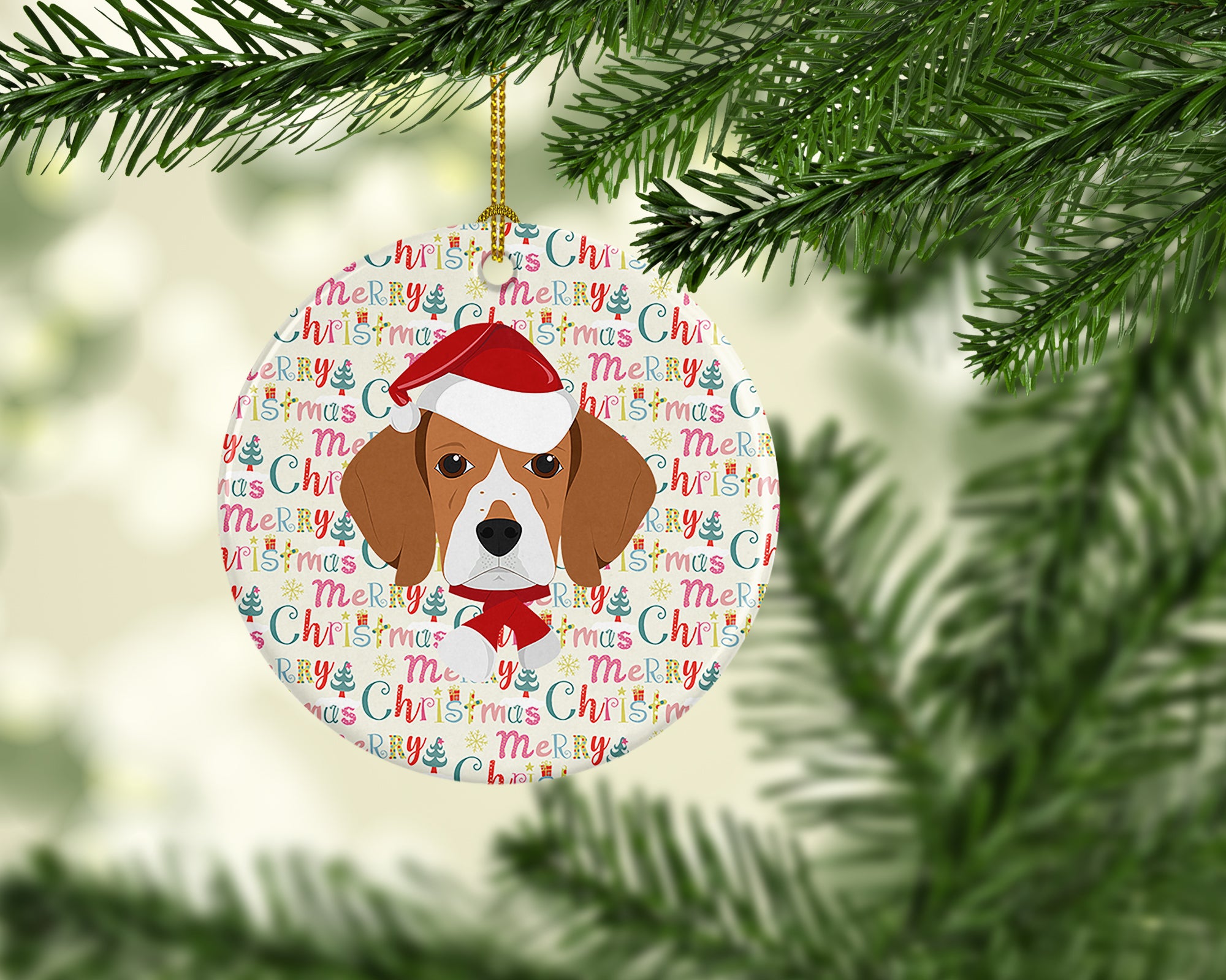 Beagle Merry Christmas Ceramic Ornament - the-store.com