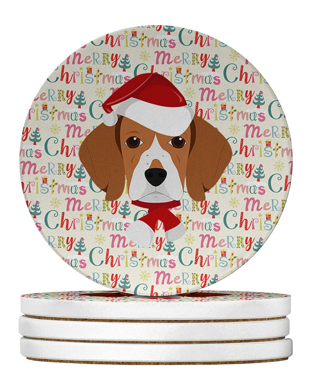 Buy this Beagle Merry Christmas Large Sandstone Coasters Pack of 4