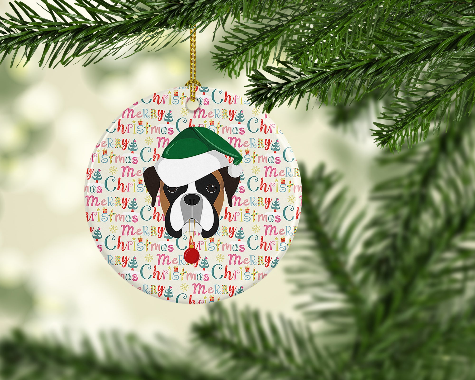 Buy this Boxer Merry Christmas Ceramic Ornament