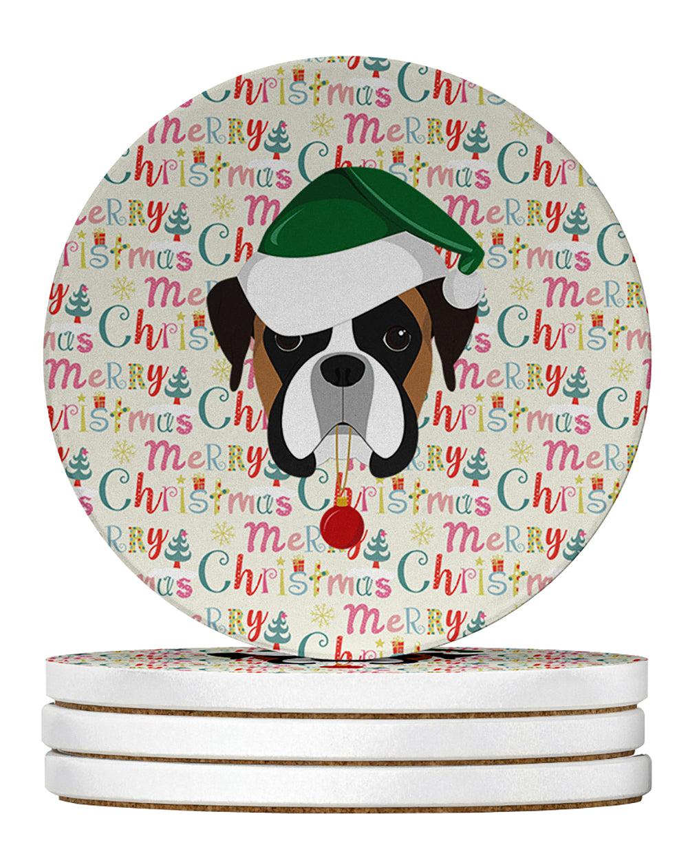 Buy this Boxer Merry Christmas Large Sandstone Coasters Pack of 4