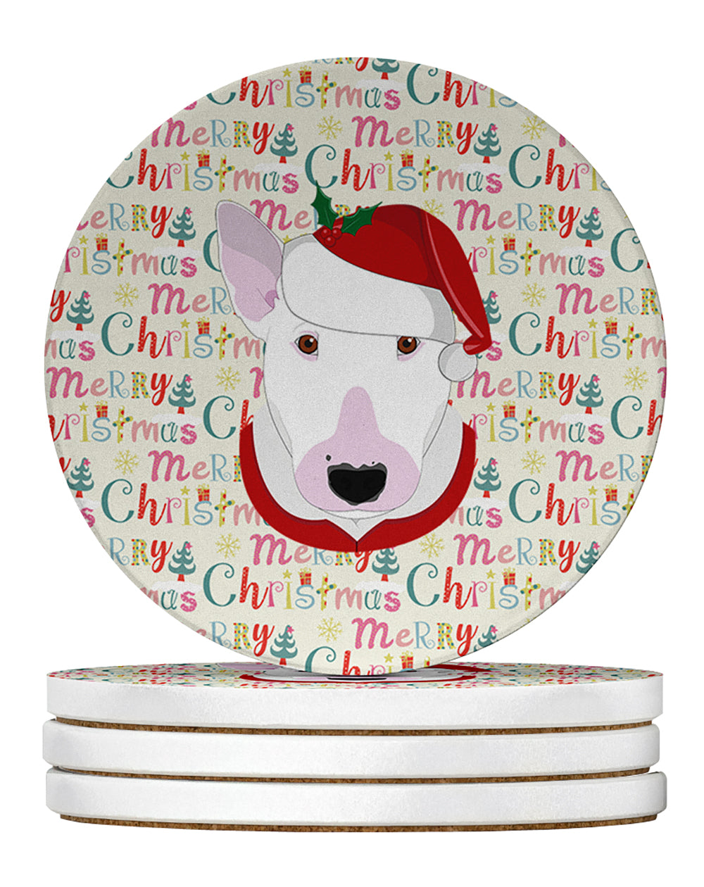 Buy this Bull Terrier Merry Christmas Large Sandstone Coasters Pack of 4