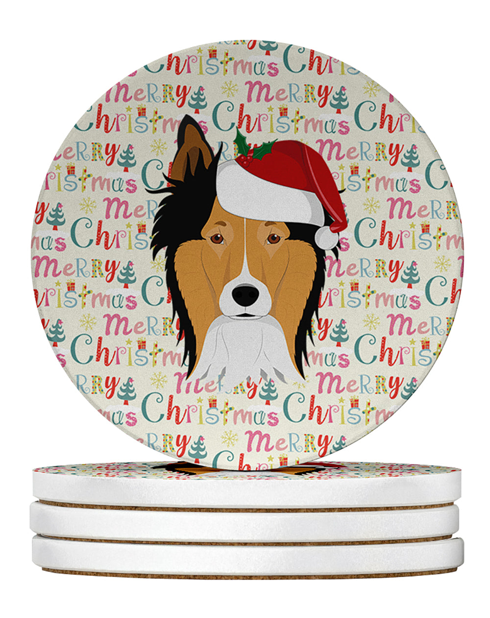 Buy this Collie Merry Christmas Large Sandstone Coasters Pack of 4