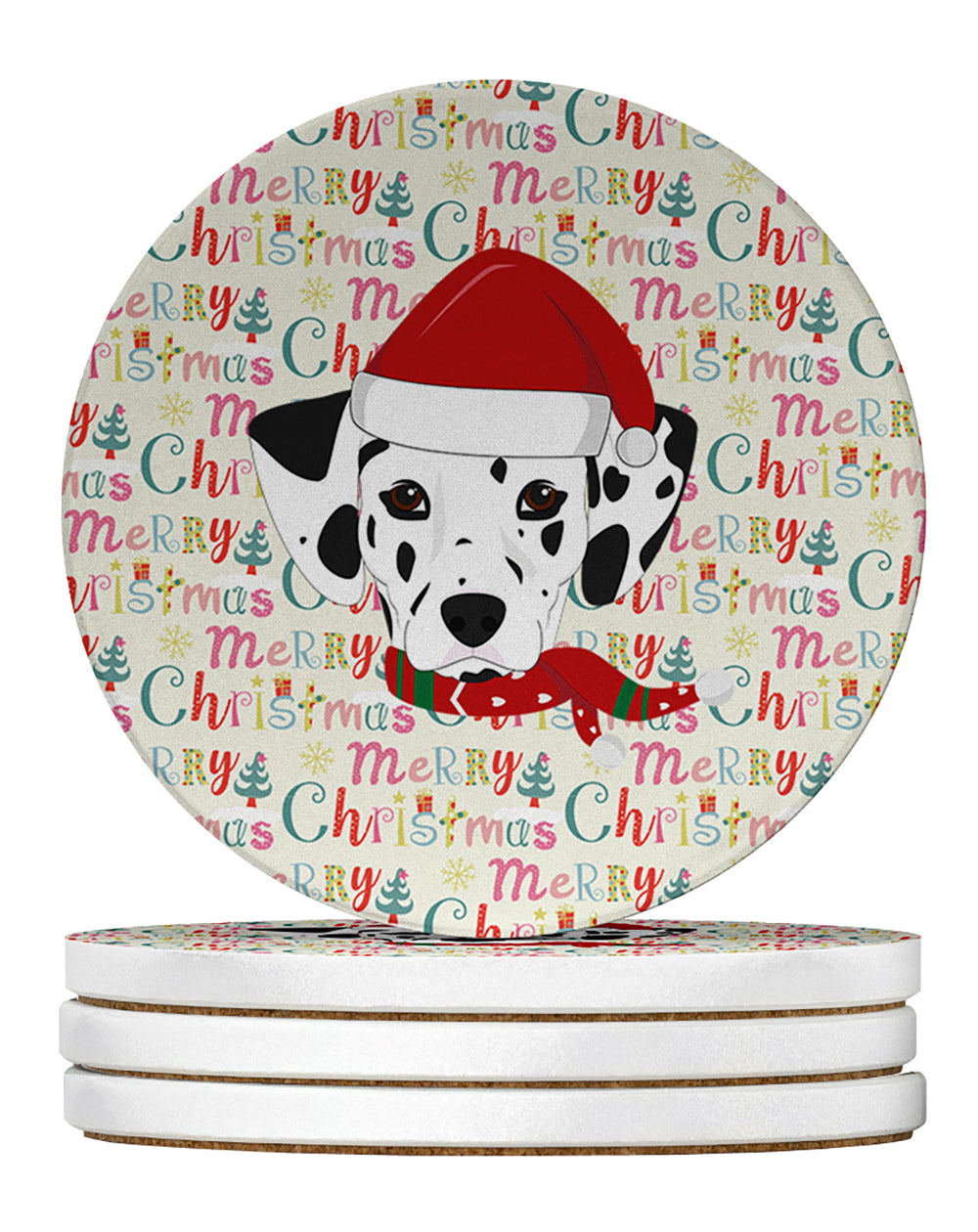 Caroline's Treasures Dalmatian Merry Christmas Large Sandstone Coasters Pack of 4
