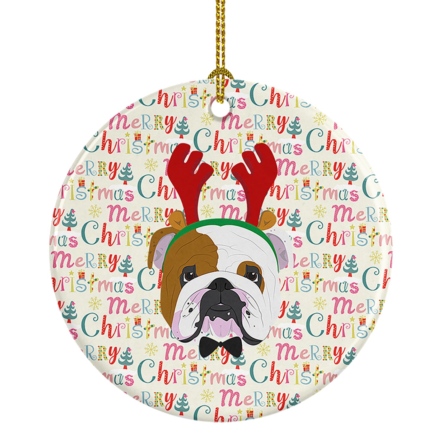 Buy this English Bulldog Merry Christmas Ceramic Ornament