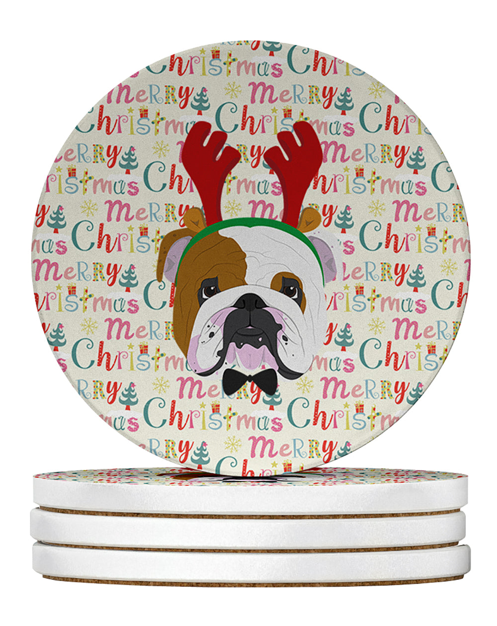 Buy this English Bulldog Merry Christmas Large Sandstone Coasters Pack of 4