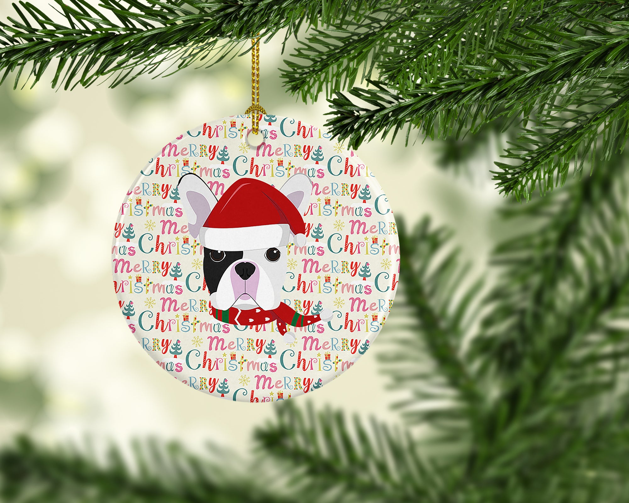 French Bulldog Merry Christmas Ceramic Ornament - the-store.com