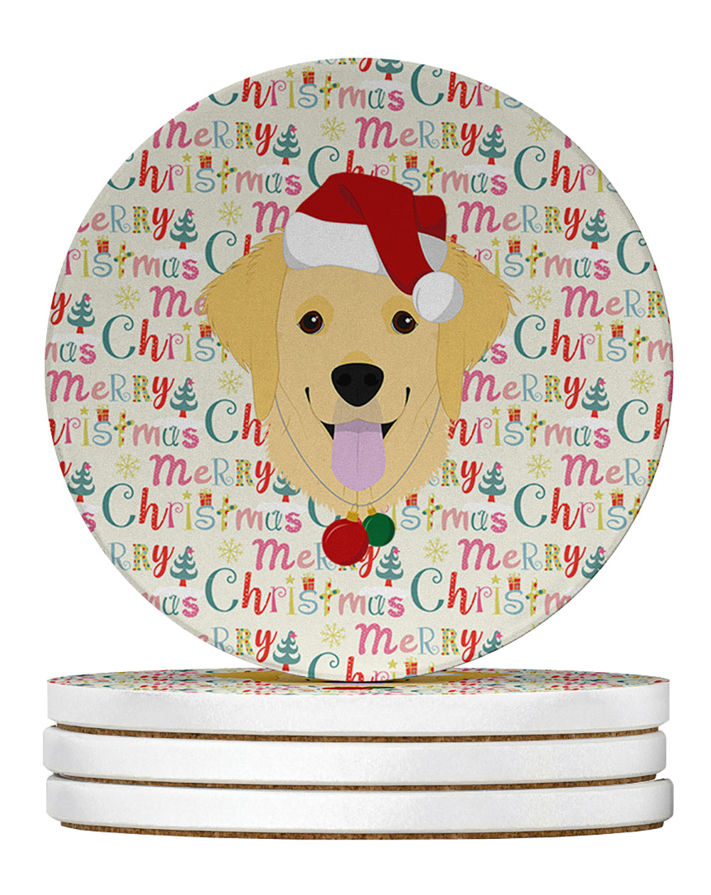 Buy this Golden Retriever Merry Christmas Large Sandstone Coasters Pack of 4