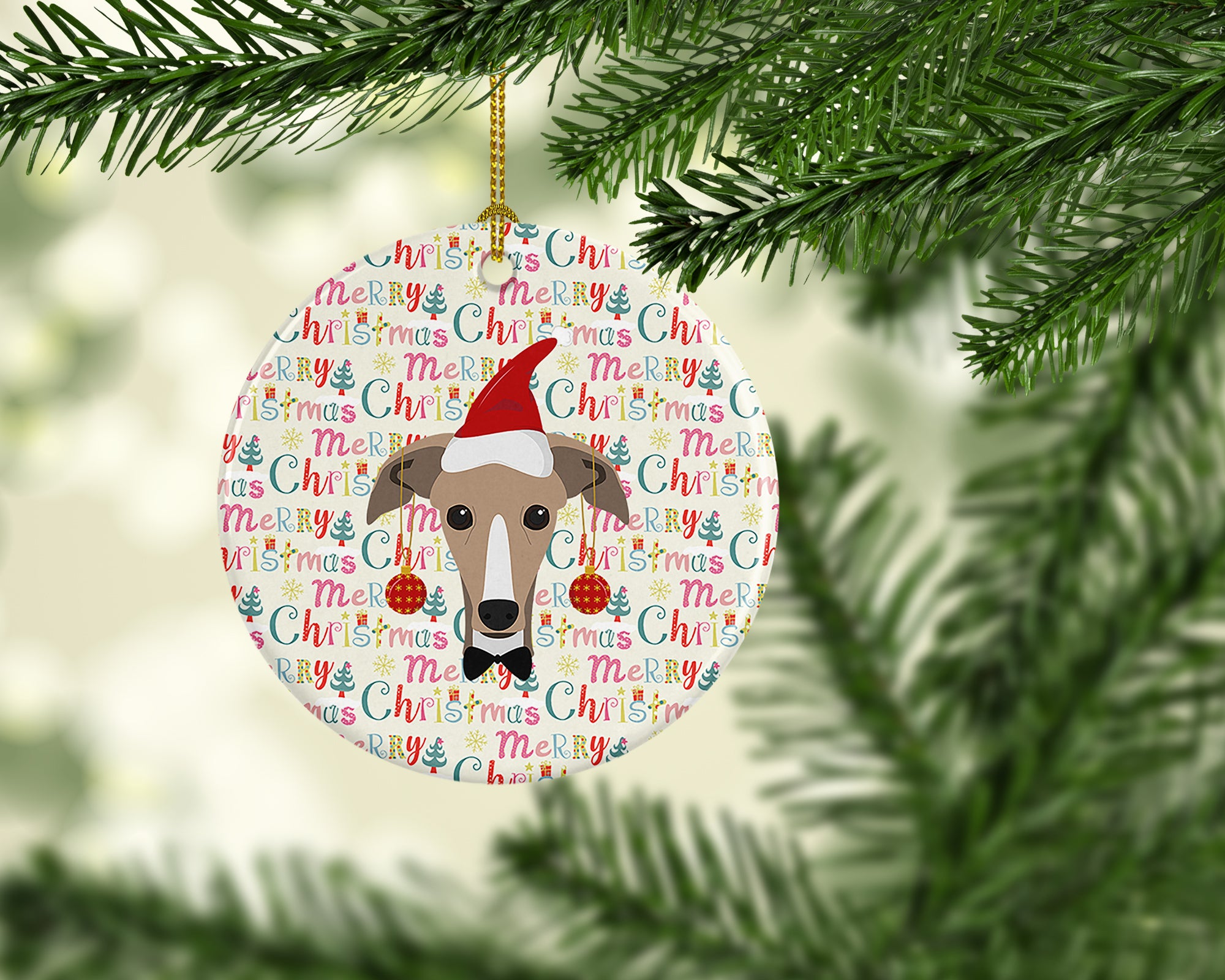 Greyhound Merry Christmas Ceramic Ornament - the-store.com