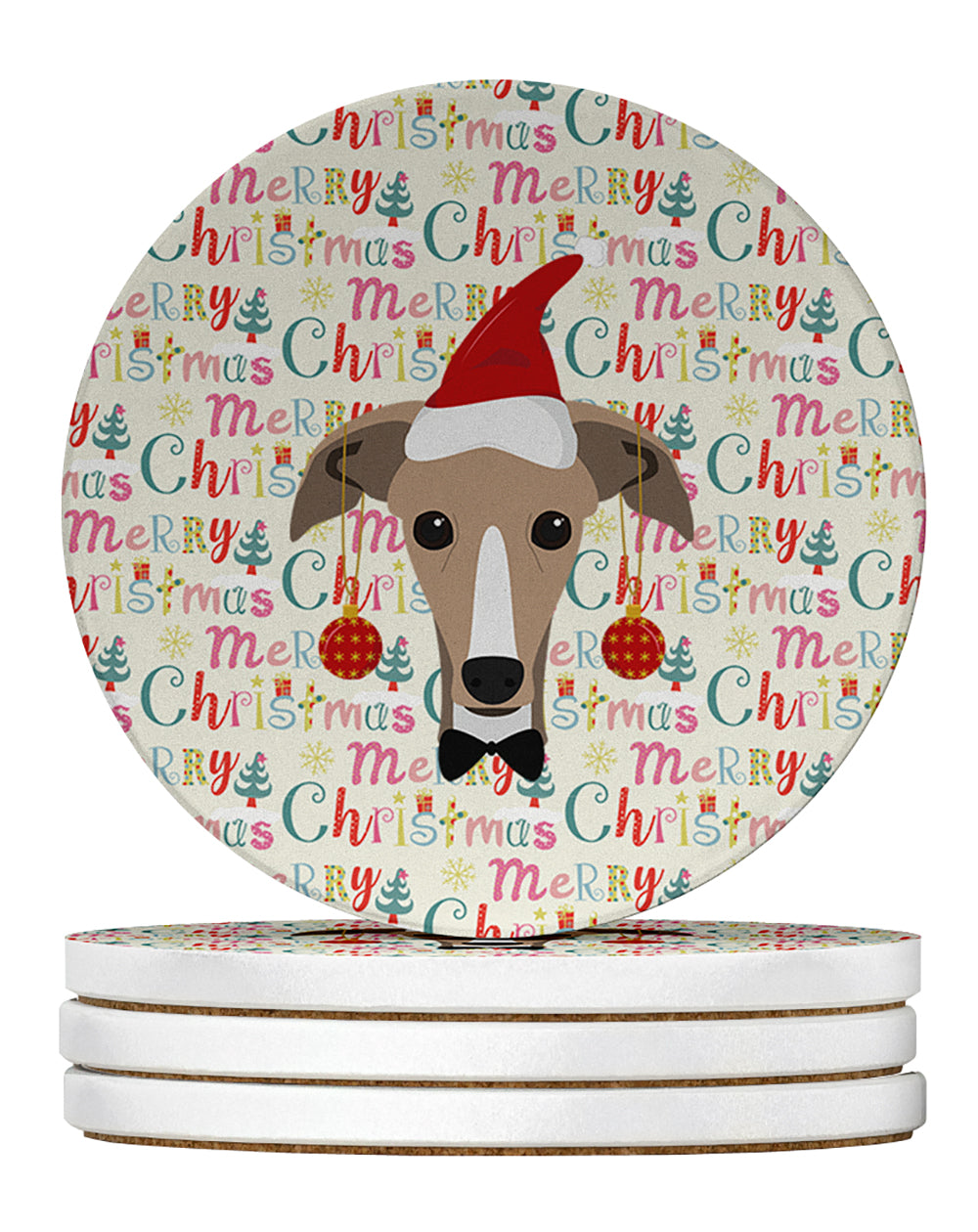 Buy this Greyhound Merry Christmas Large Sandstone Coasters Pack of 4