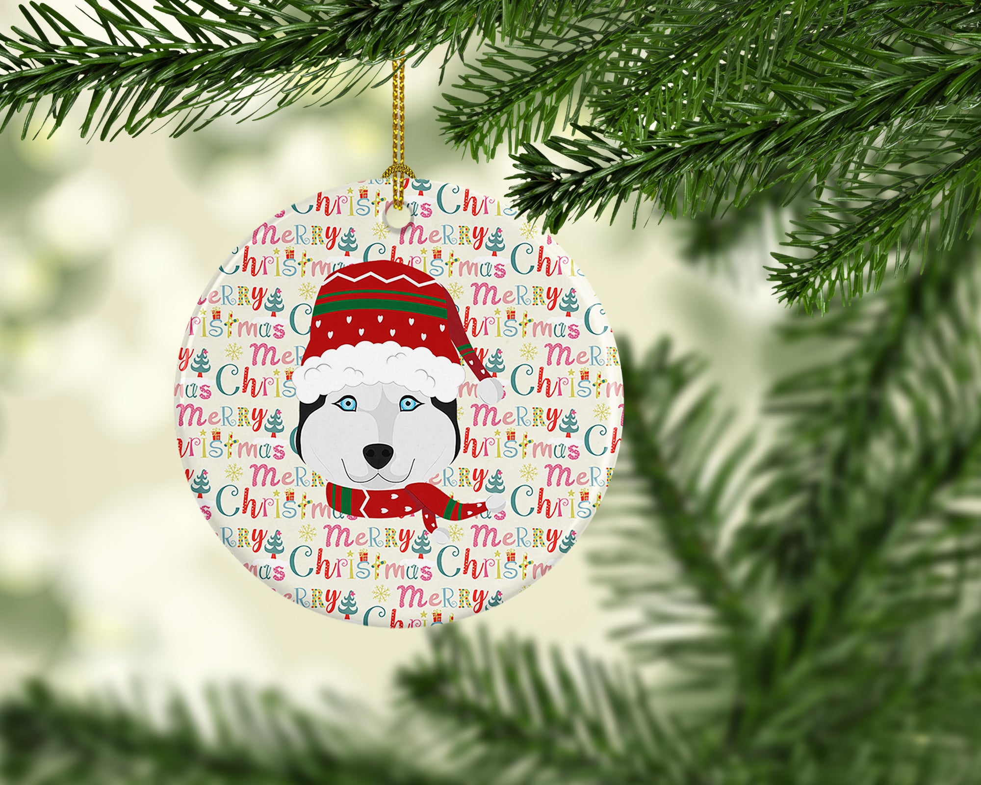 Buy this Siberian Husky Merry Christmas Ceramic Ornament
