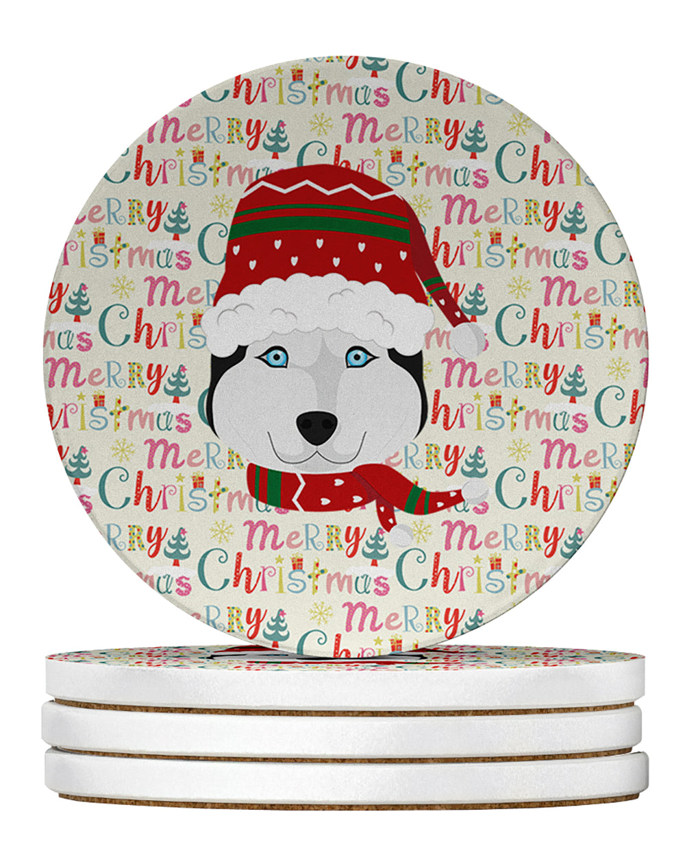 Buy this Siberian Husky Merry Christmas Large Sandstone Coasters Pack of 4