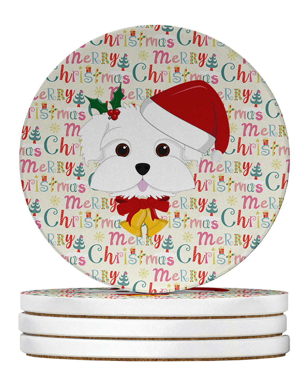 Buy this Maltese Merry Christmas Large Sandstone Coasters Pack of 4
