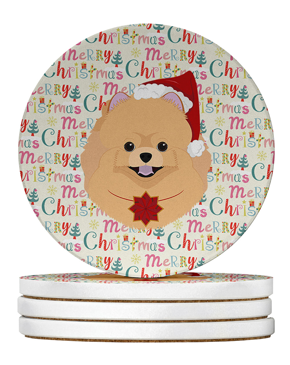 Buy this Pomeranian Merry Christmas Large Sandstone Coasters Pack of 4