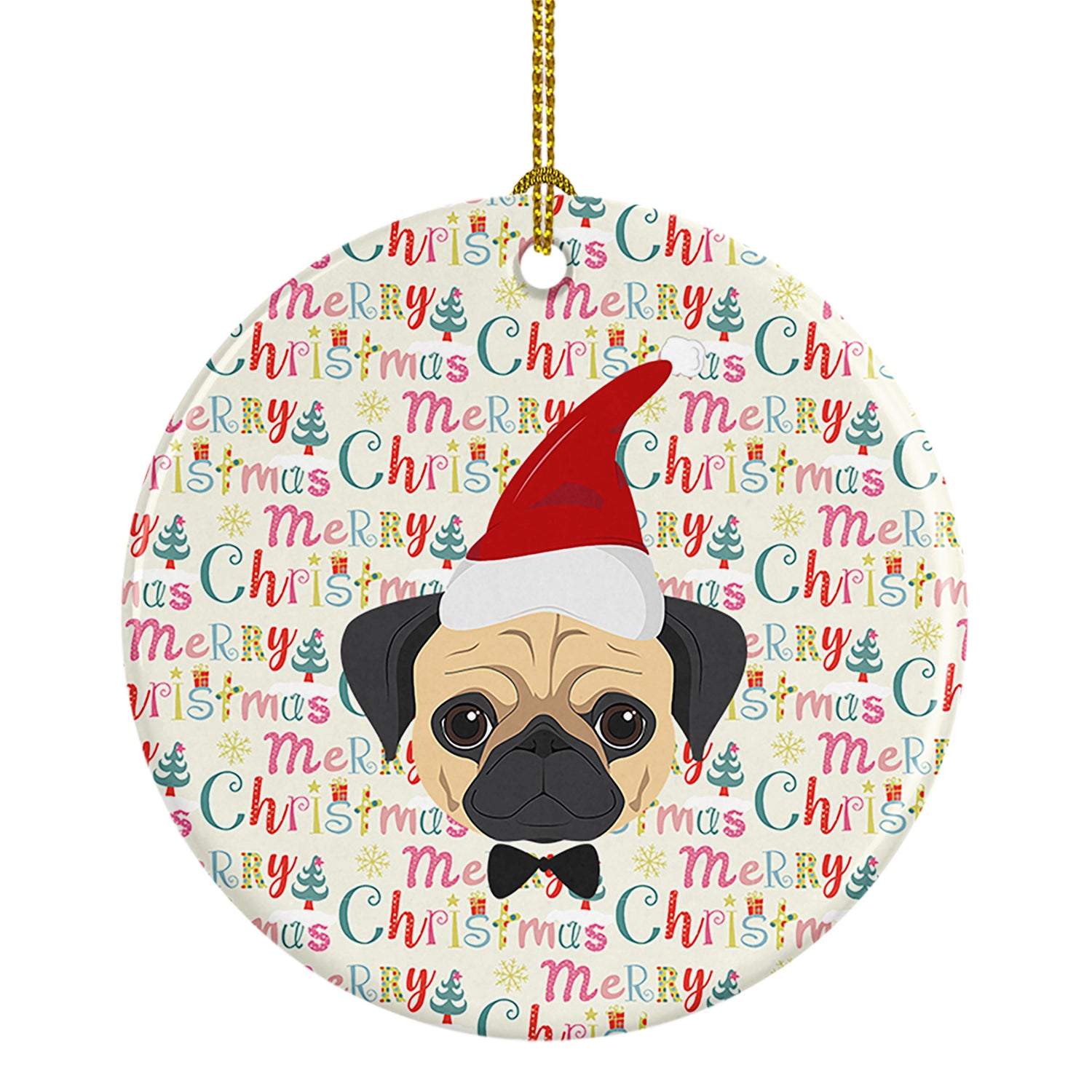 Buy this Pug Merry Christmas Ceramic Ornament