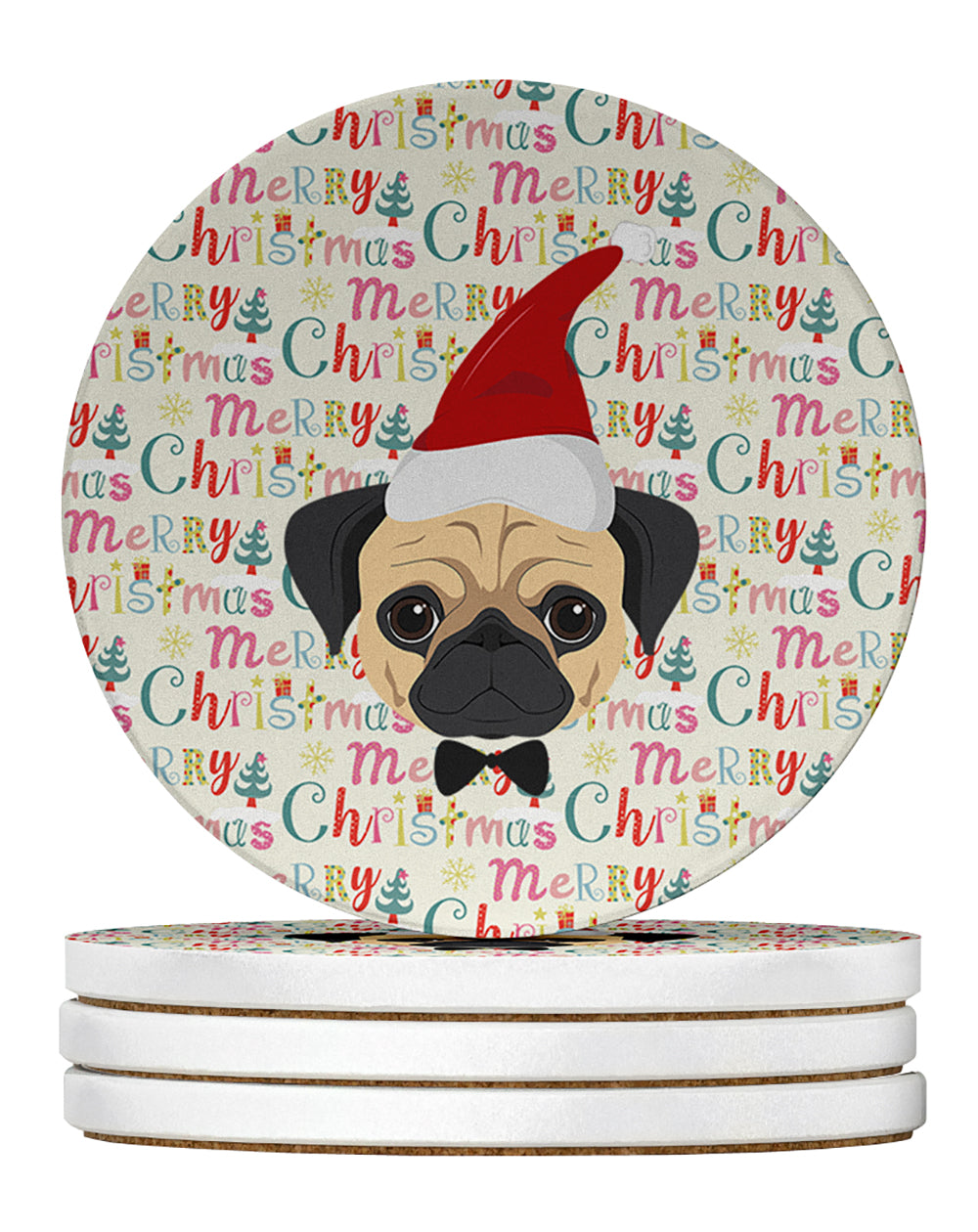 Buy this Pug Merry Christmas Large Sandstone Coasters Pack of 4