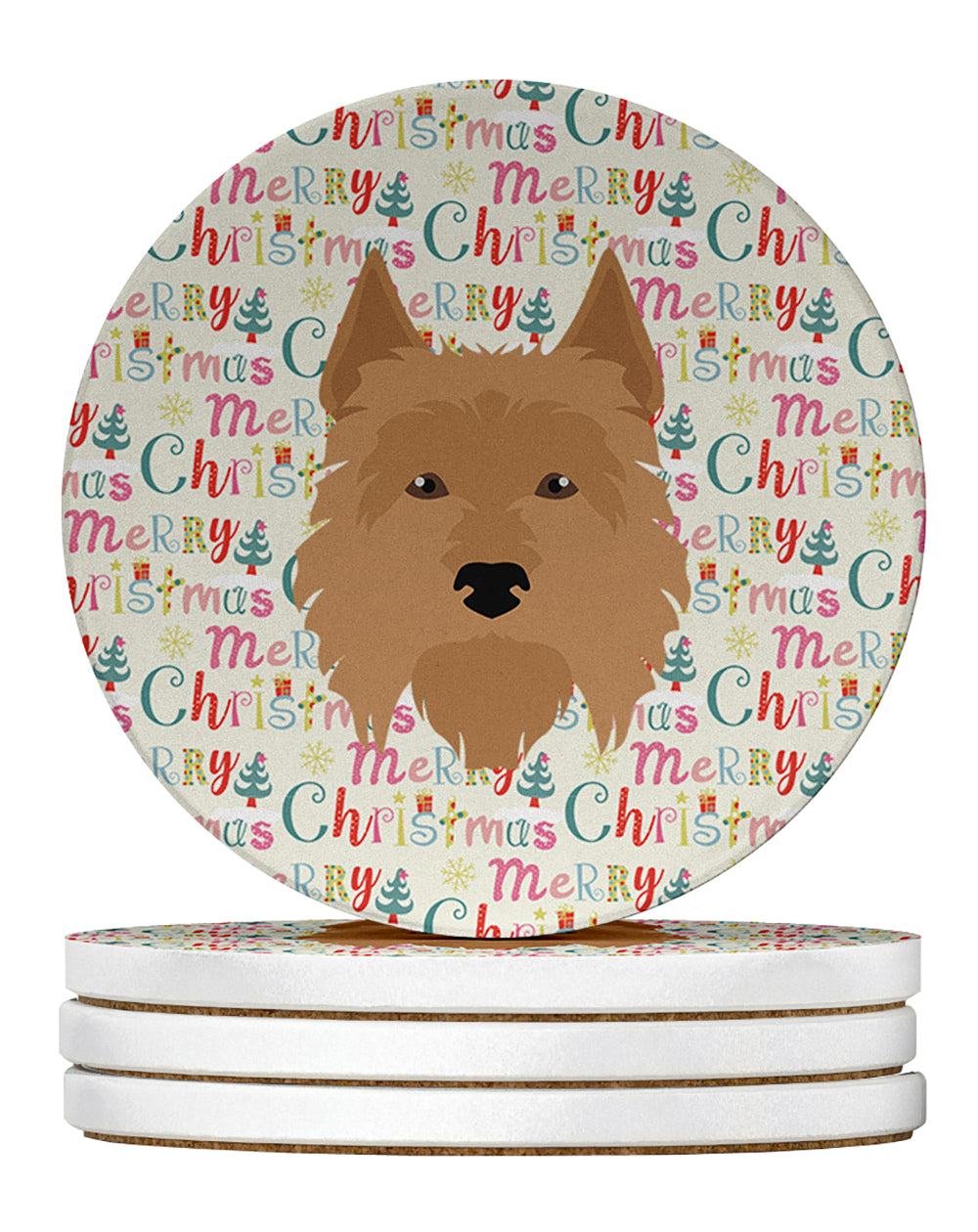 Buy this Australian Terrier Merry Christmas Large Sandstone Coasters Pack of 4