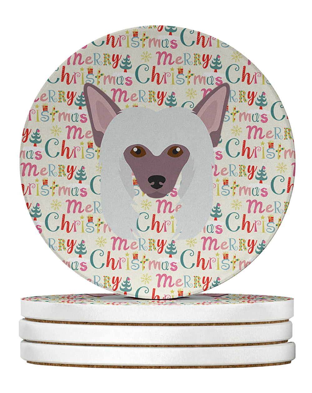 Buy this Chinese Crested Merry Christmas Large Sandstone Coasters Pack of 4