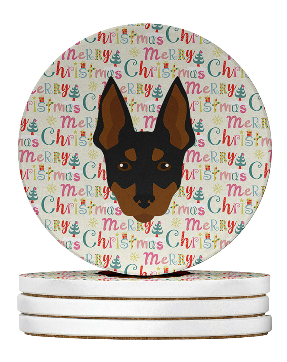Buy this English Toy Terrier Merry Christmas Large Sandstone Coasters Pack of 4