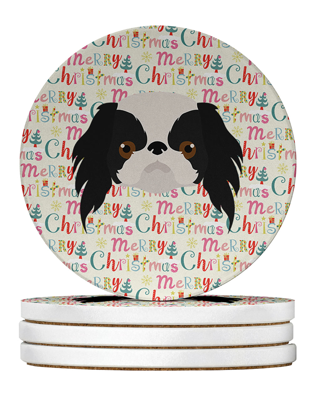 Buy this Japanese Chin Merry Christmas Large Sandstone Coasters Pack of 4