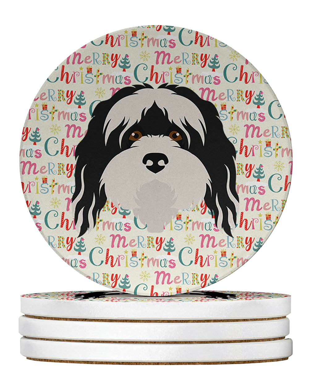 Caroline's Treasures Tibetan Terrier Merry Christmas Large Sandstone Coasters Pack of 4