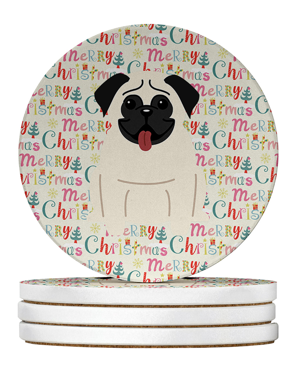 Buy this Merry Christmas Pug Cream Large Sandstone Coasters Pack of 4