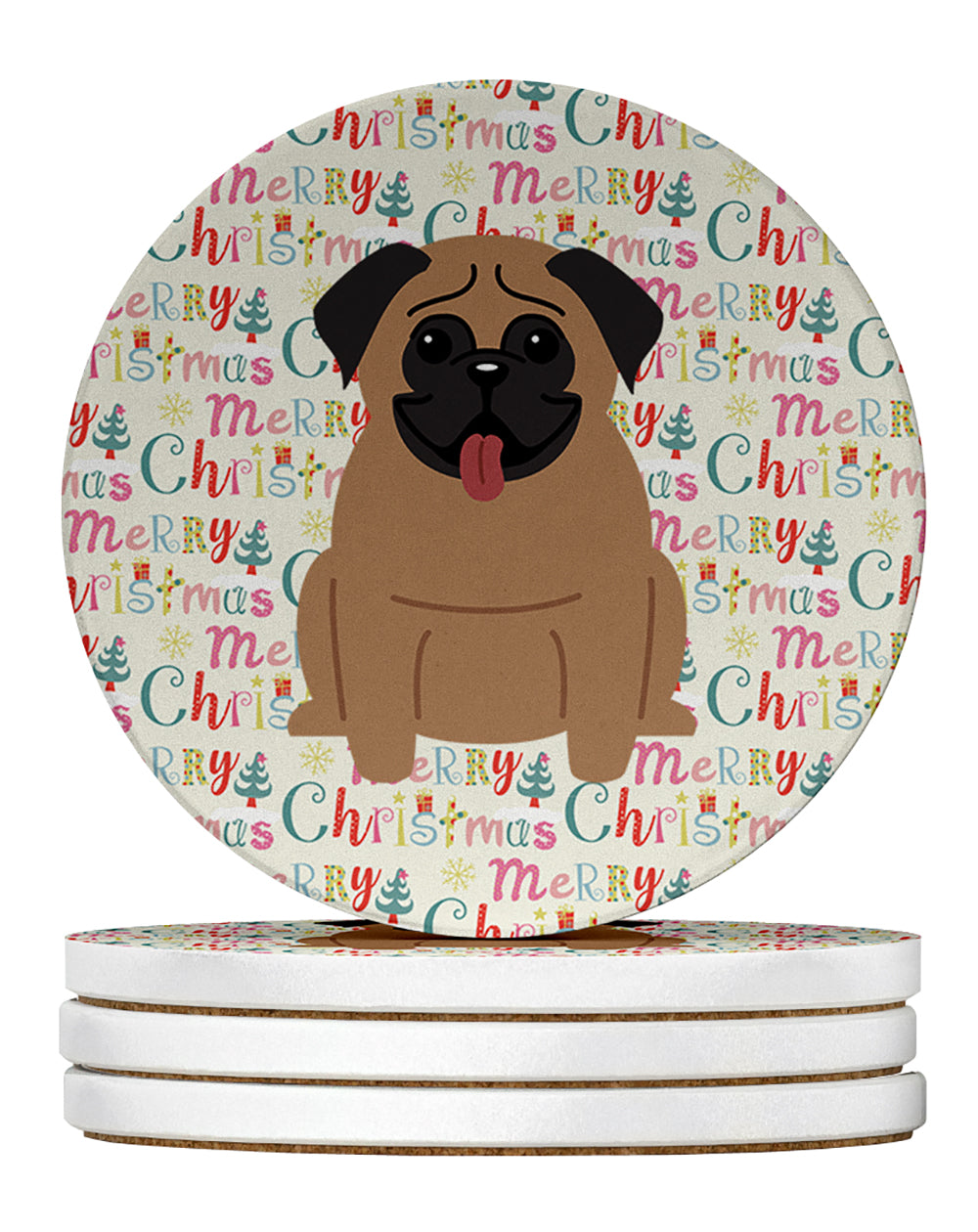 Buy this Merry Christmas Pug Brown Large Sandstone Coasters Pack of 4