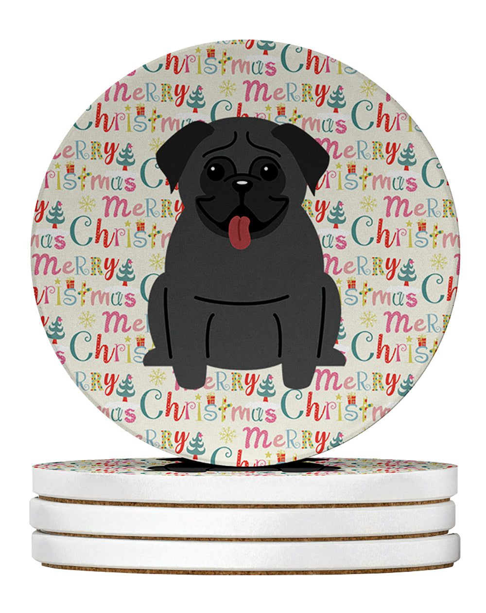 Buy this Merry Christmas Pug Black Large Sandstone Coasters Pack of 4