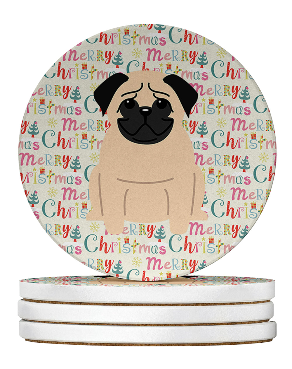 Buy this Merry Christmas Pug Fawn Large Sandstone Coasters Pack of 4