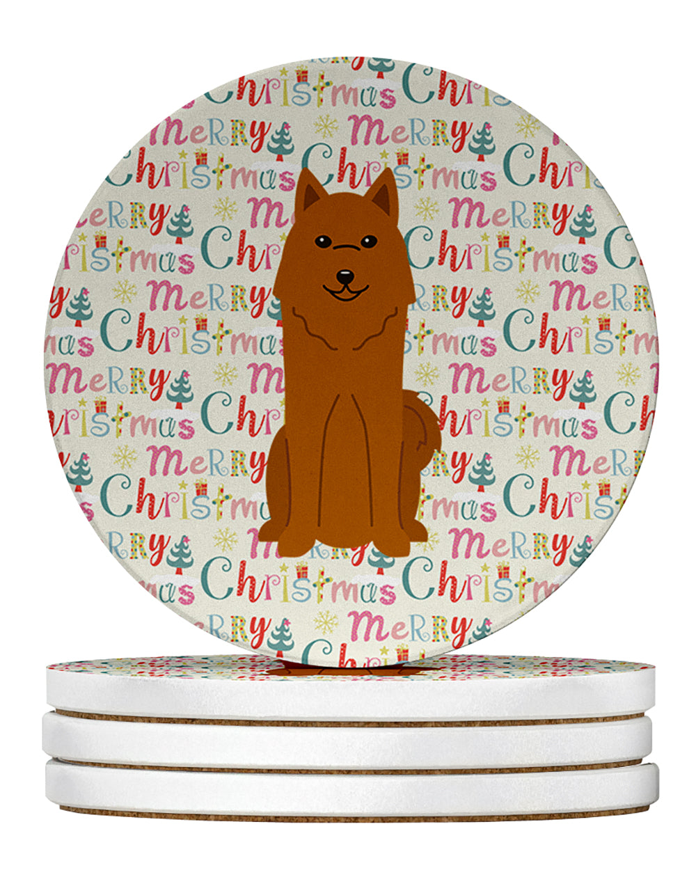 Buy this Merry Christmas Karelian Bear Dog Large Sandstone Coasters Pack of 4