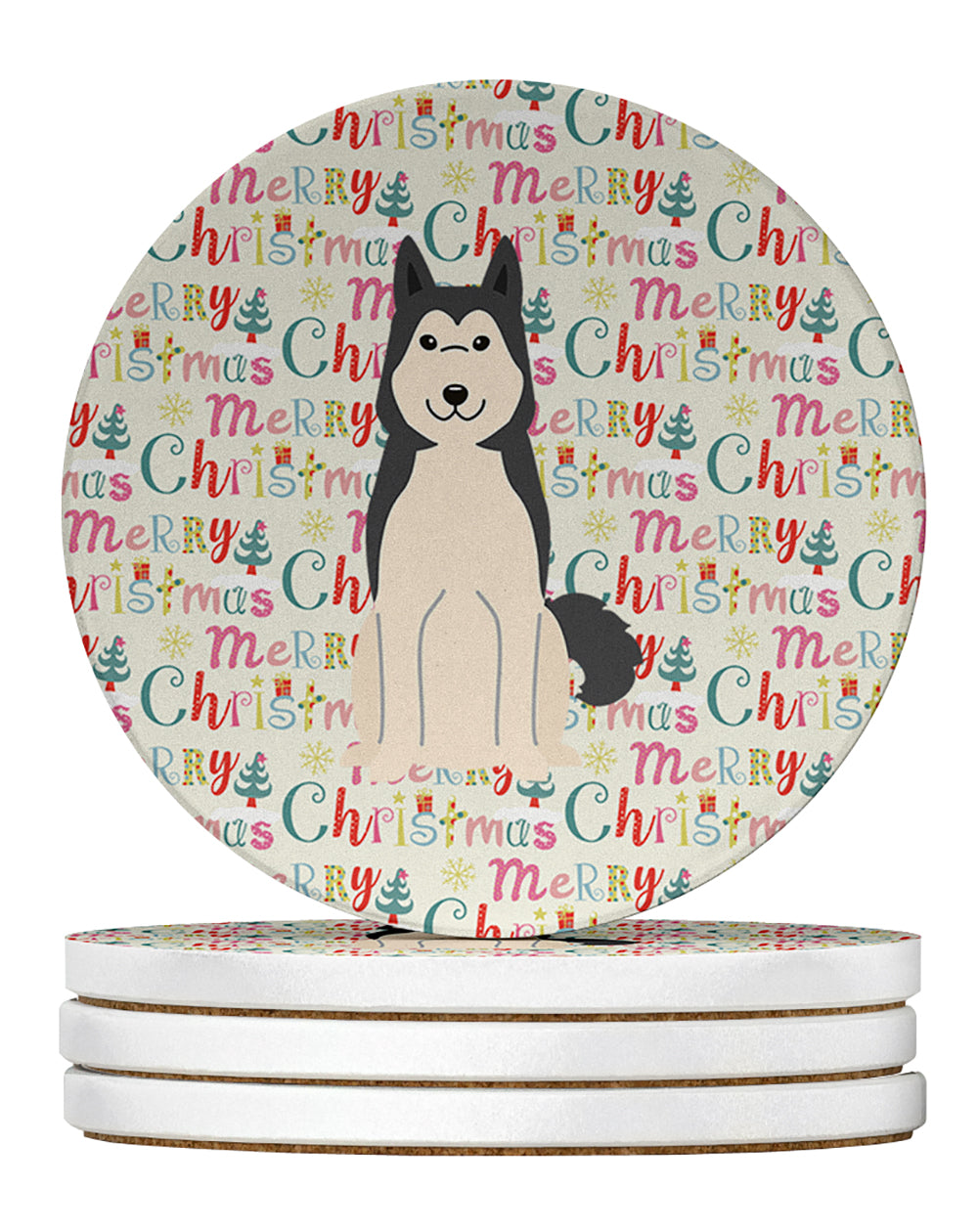 Buy this Merry Christmas West Siberian Laika Spitz Large Sandstone Coasters Pack of 4
