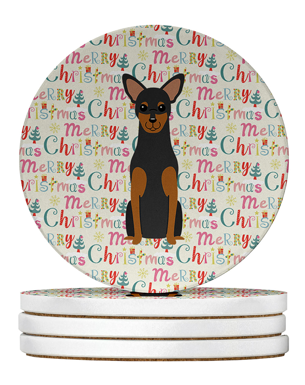 Buy this Merry Christmas Manchester Terrier Large Sandstone Coasters Pack of 4