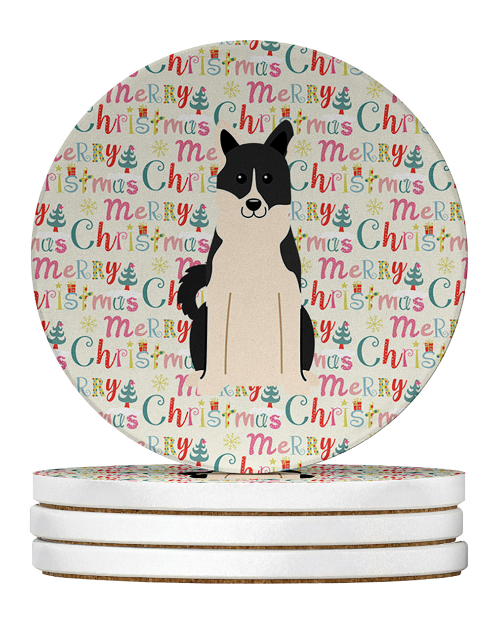 Buy this Merry Christmas Russo-European Laika Spitz Large Sandstone Coasters Pack of 4