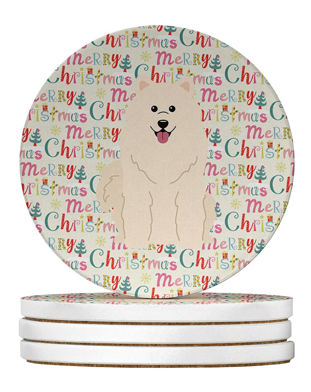 Buy this Merry Christmas Samoyed Large Sandstone Coasters Pack of 4